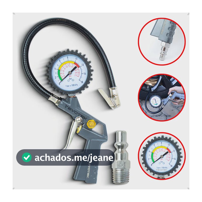 Calibrador e Inflador de Pneus Evotek com Manômetro 220 psi 1/4'' Rosca