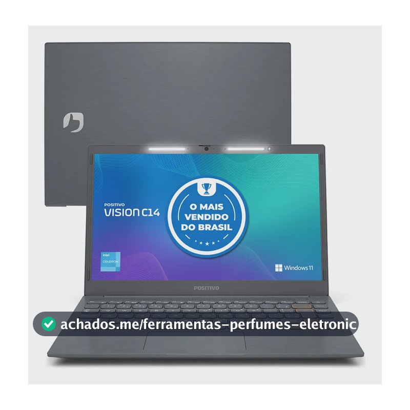 Notebook Positivo Vision C14 Lumina BAR Celeron 4GB RAM 128GB eMMC Windows 11 Tela 14" Polegadas HD Antirreflexo Tecla Link - Cinza