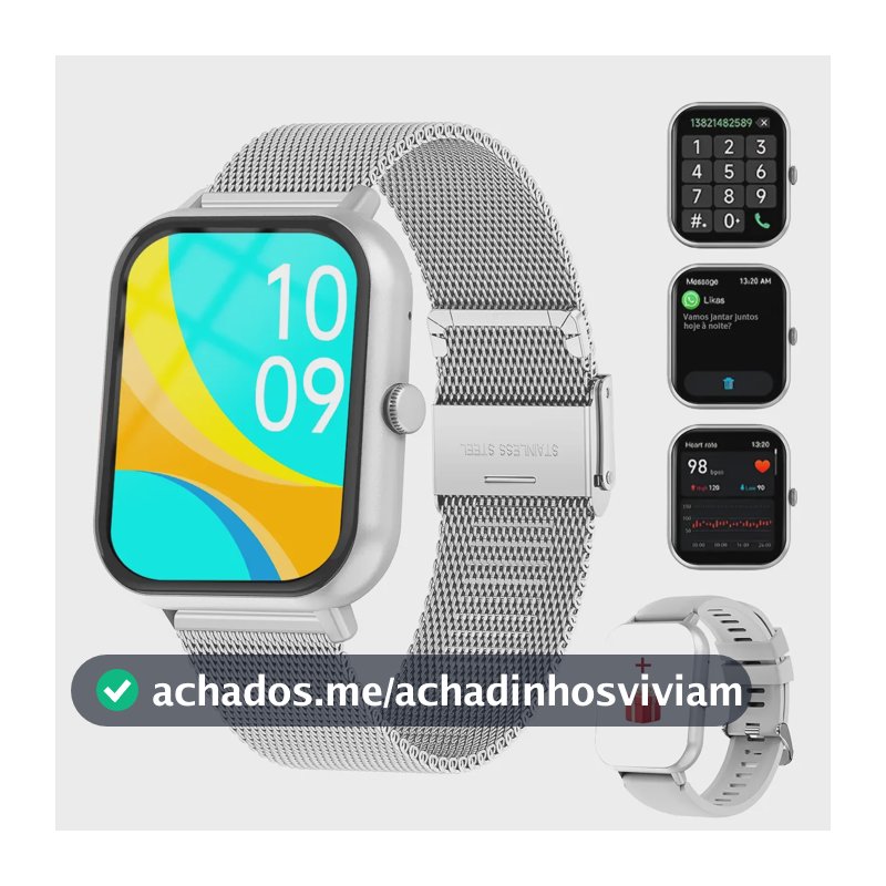Smartwatch FoxBox BW0460 Prateado, Com Chamadas Bluetooth e Tela de 1.83"