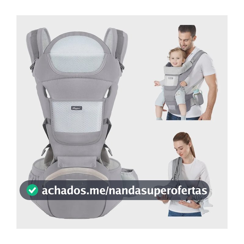 Canguru Ergonômico Bebê 3 em 1 Hygge Moments 12 Posições Cinza