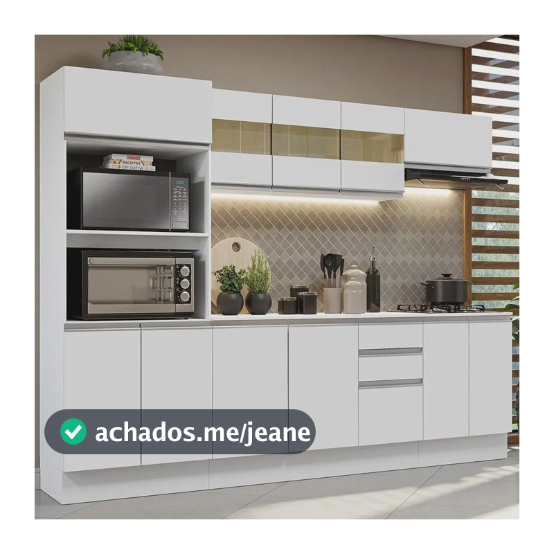 Armário De Cozinha Completa 100% Mdf 250cm Smart Madesa 01 Cor Branco