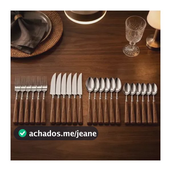 Faqueiro 24 Peças Inox Cabo Amadeirado Jogo De Talheres 6 pessoas Marrom