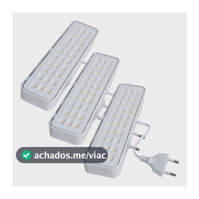 3 Luminárias Emergência Elgin Recarregável Lampada 30 Leds