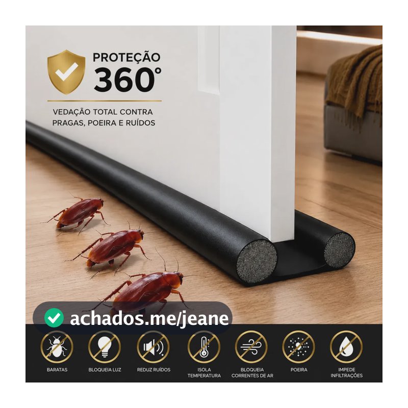 Protetor Rolinho Rolo Veda Porta Ajustável 90cm Impermeável Liso Preto