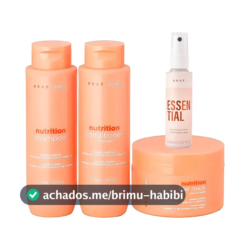 Kit Braé Stages Nutrition Shampoo,cond,másc + Essential 60ml
