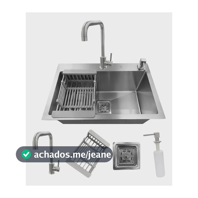 Kit Cuba Cozinha Gourmet Aço Inox 304 Torneira Monocomando Cinza