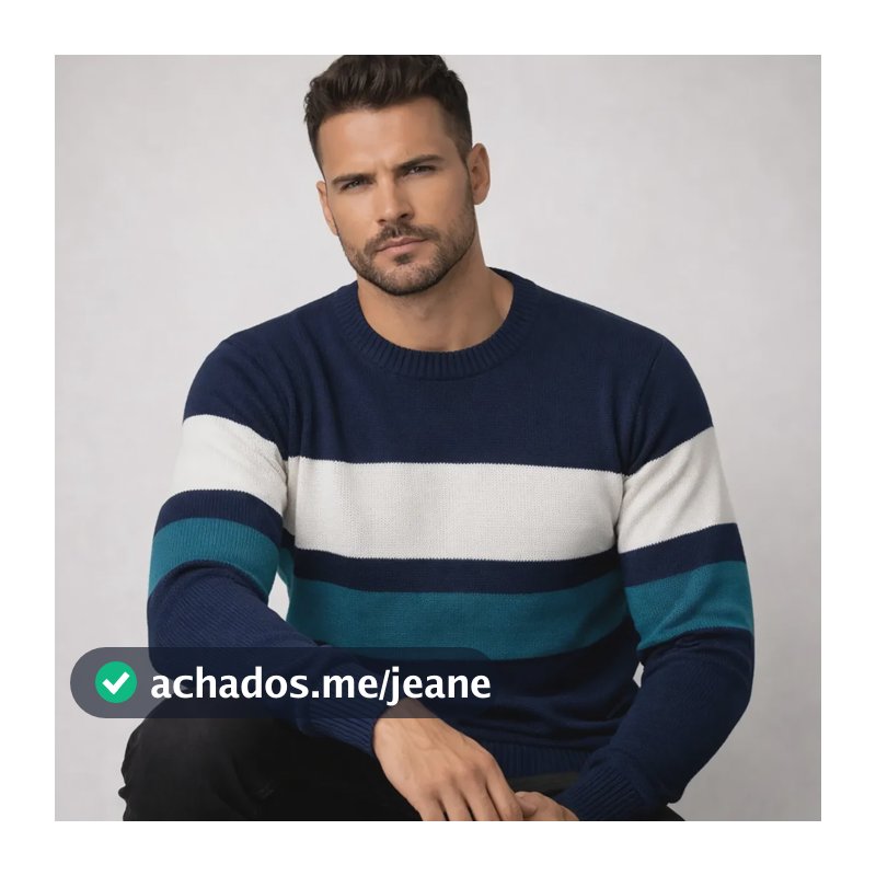 Blusa Masculina Inverno Roupas De Frio Malha Tricô Lã Casual Listrado Azul Detalhes Alinhados Colorido Gg
