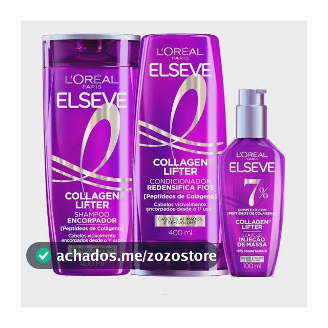L'Oréal Paris Elseve Collagen Lifter Kit Shampoo, Condicionador e Sérum Leave-in com Peptídeos e Proteção Térmica para Cabelos Finos, Volume em 3D, 400ml + 400ml + 100ml