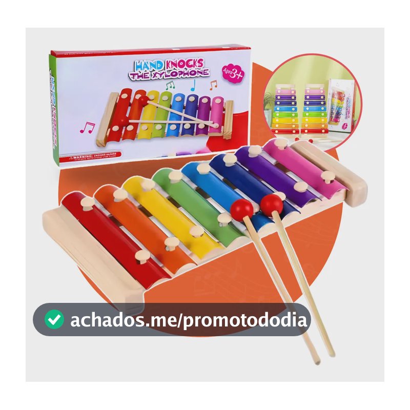 Xilofone Infantil Colorido 8 Teclas Alumínio E Madeira