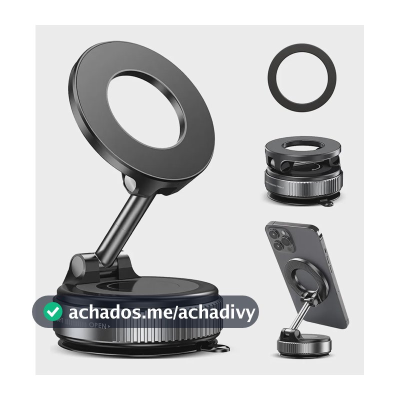 Suporte Celular Carro Magnético Rotativo 360dobrável Ventosa Preto