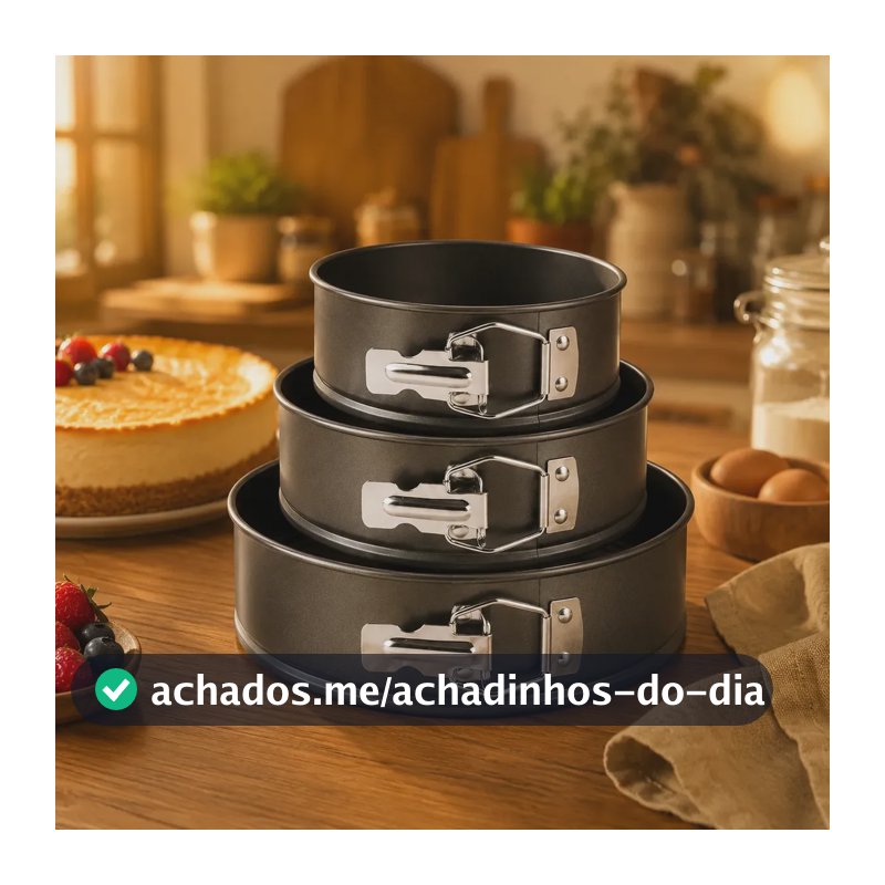 Kit 3 Formas Assadeiras Redonda Antiaderentes Com Fundo Removível Cozinha Bolo Torta