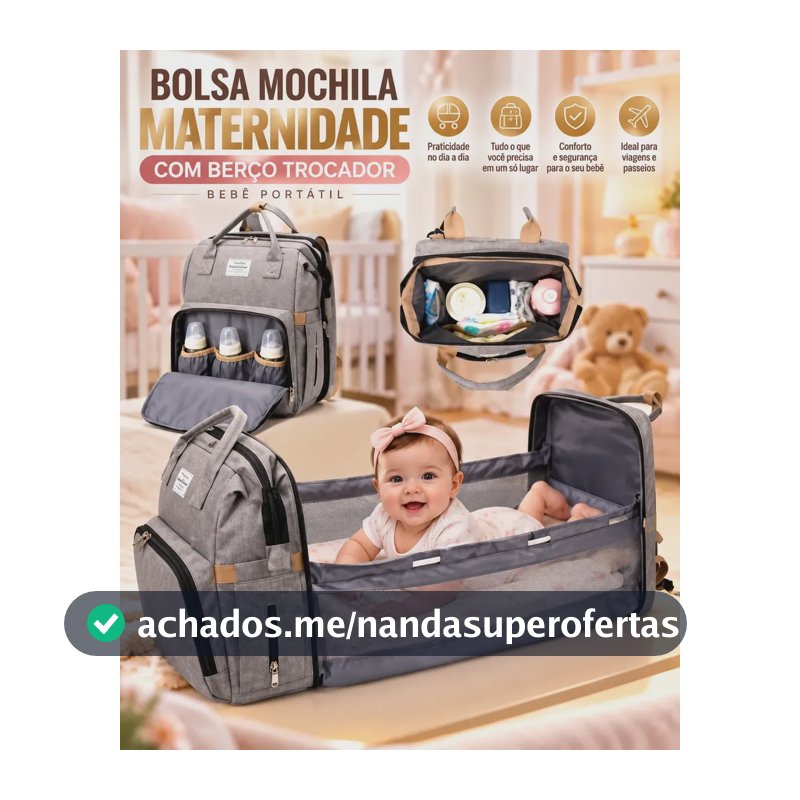 Mochila Maternidade Bolsa Bebê Térmica Com Berço E Trocador Cinza-claro Liso
