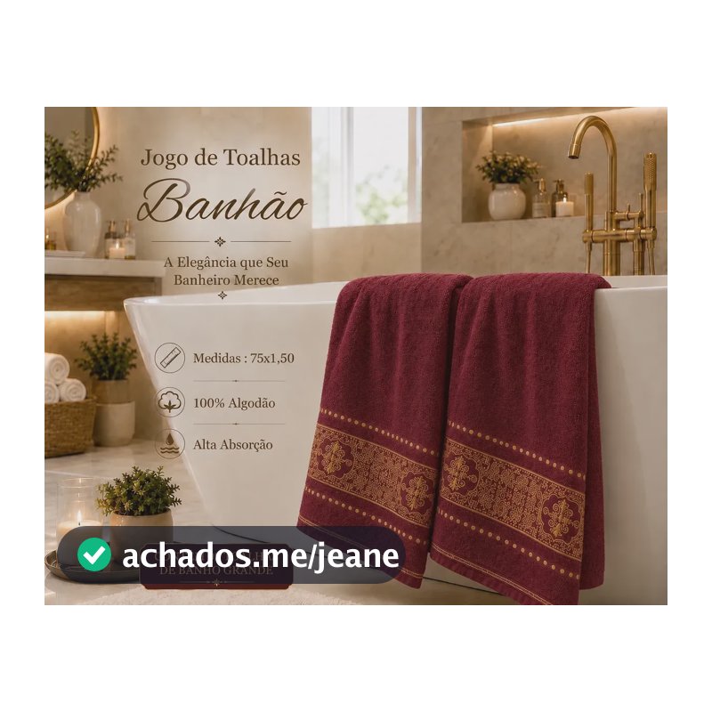 Kit 02 Toalha Gigante Luxo 100% Algodão Grande Vinho Bordado Dourado