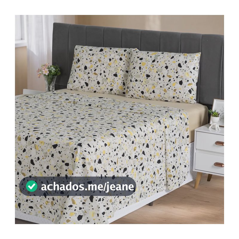 Jogo De Lençol Queen 400 Fios 4 Peças Toque Macio Conforto Formas Branco E Amarelo