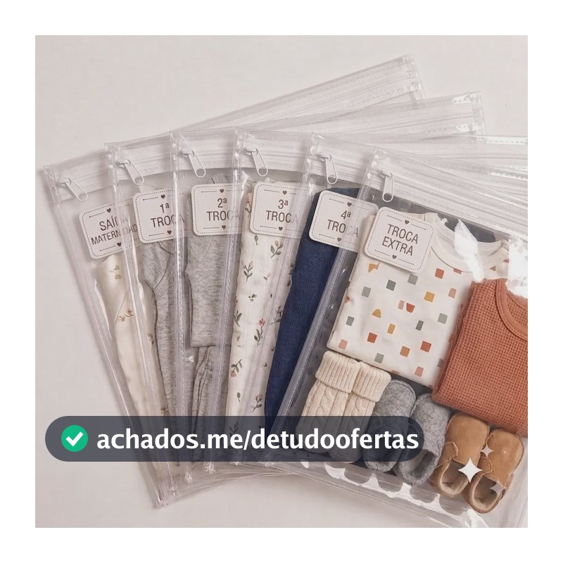 Kit 6 Saquinhos Maternidade Com Tag De Identificação Trocas Transparente