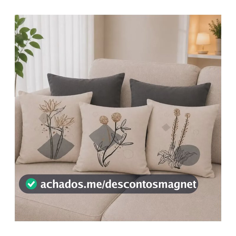 Kit 5 Capas De Almofada 45x45cm Suede Com Ziper Invisivel Floral 3