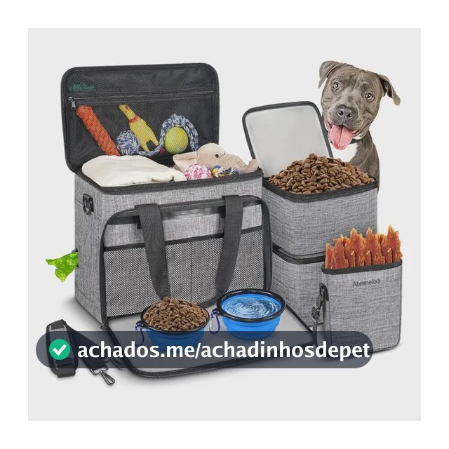 Bolsa De Viagem Para Cachorros Grande Com 6 Peças Inclui 2 Tigelas Dobráveis, 2 Recipientes De Ração E 1 Bolsa De Petiscos, Mochila Organizadora Para Acessórios De Pets, Cor Cinza