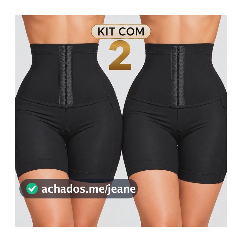 Kit 2 Cinta Short Modeladoras Seca Barriga Queima Gordura Preto Único