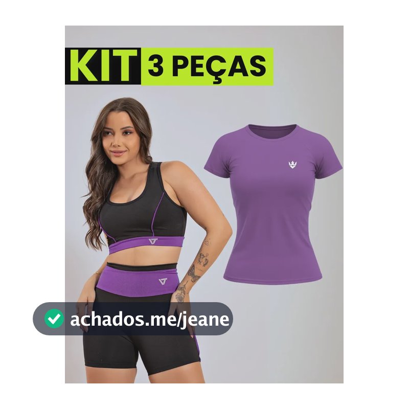 Kit Conjunto Fitness Feminino + Camiseta Roupa Academia Roxo Liso G