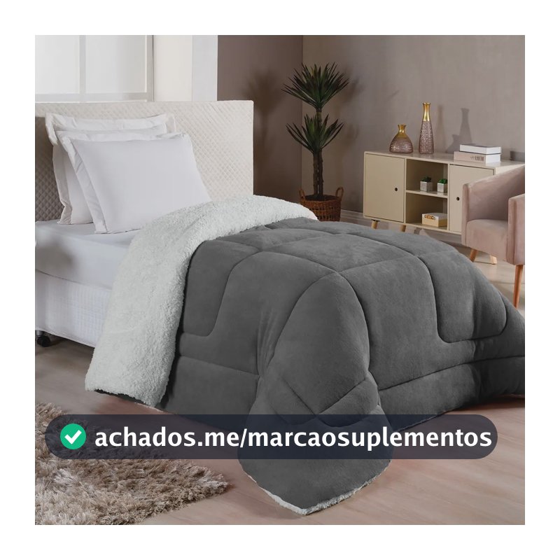 Edredom Casa Laura Enxovais Sherpa Coberdrom Solteiro Diseño Liso Color Cinza-claro De 1.6m X 2.3m