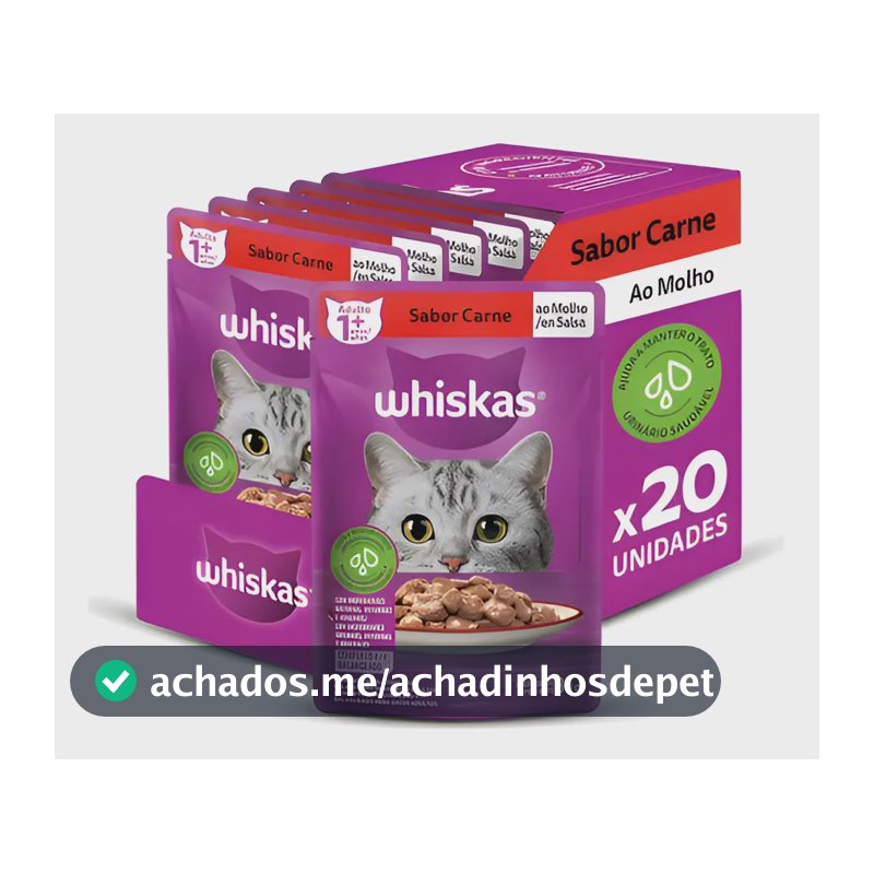 Whiskas ração úmida para gatos carne ao molho 85gr com kit de 20 sachês