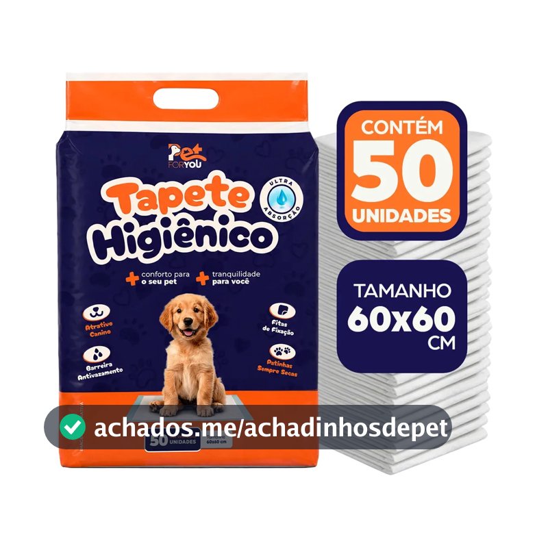 Tapete Higiênico Pet 50 Unidades 60x60 Descartável Cão Gato