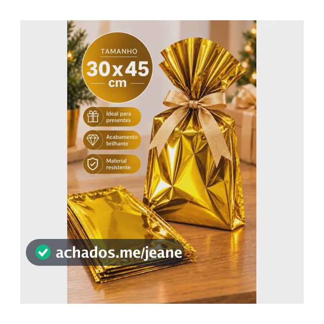 Saco Metalizado Para Presente Colorido 30x45 Cm Kit Com 50 Dourado Liso
