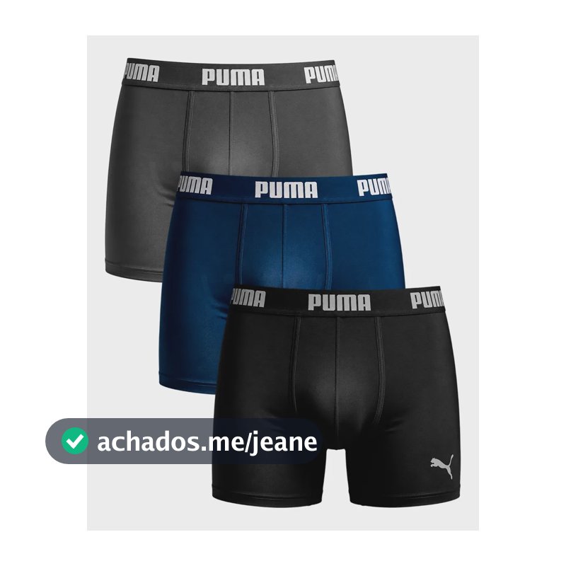Kit 3 Cuecas Boxer Puma Sem Costura Microfibra Premium Sortidas 00 Liso Eg