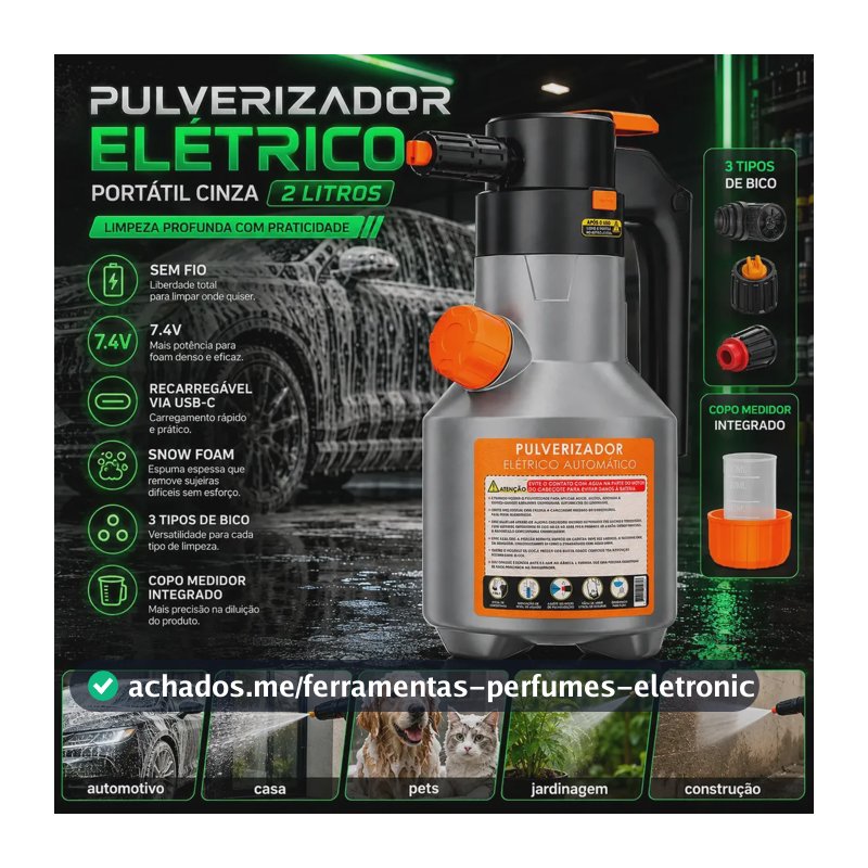 Pulverizador Elétrico Snow Foam Bahrein 2L para Limpeza Automotiva e Doméstica