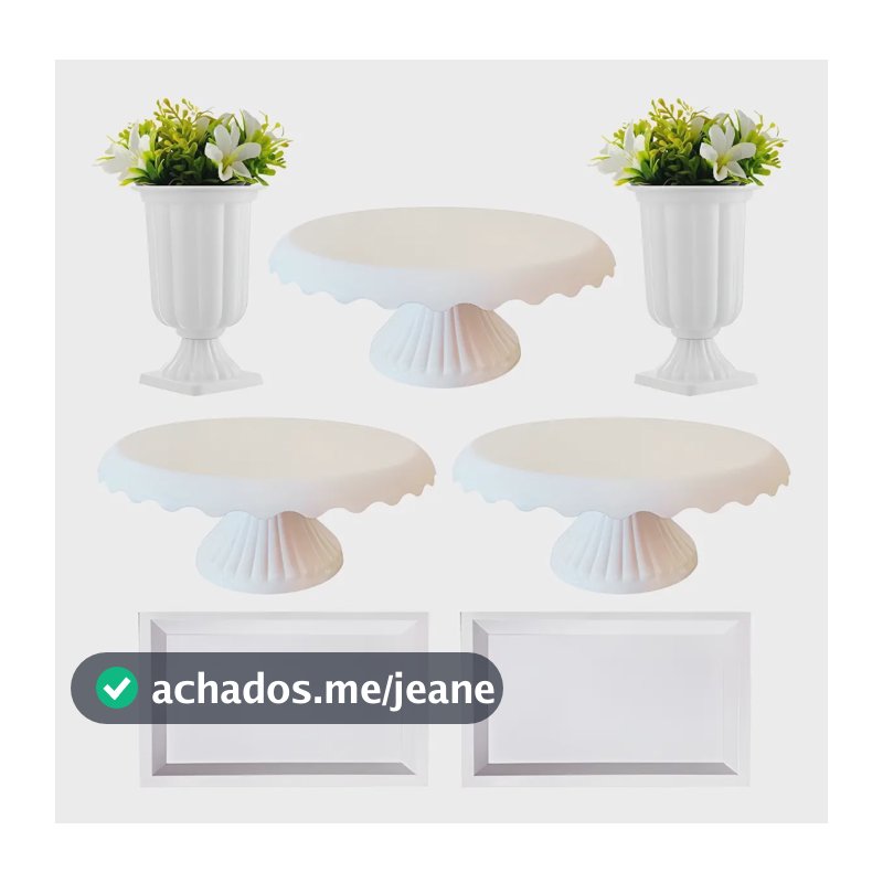 Kit Decoração Festa Infantil Branco 3 Boleiras Slim 2 Vasos Gregos 2 Bandejas