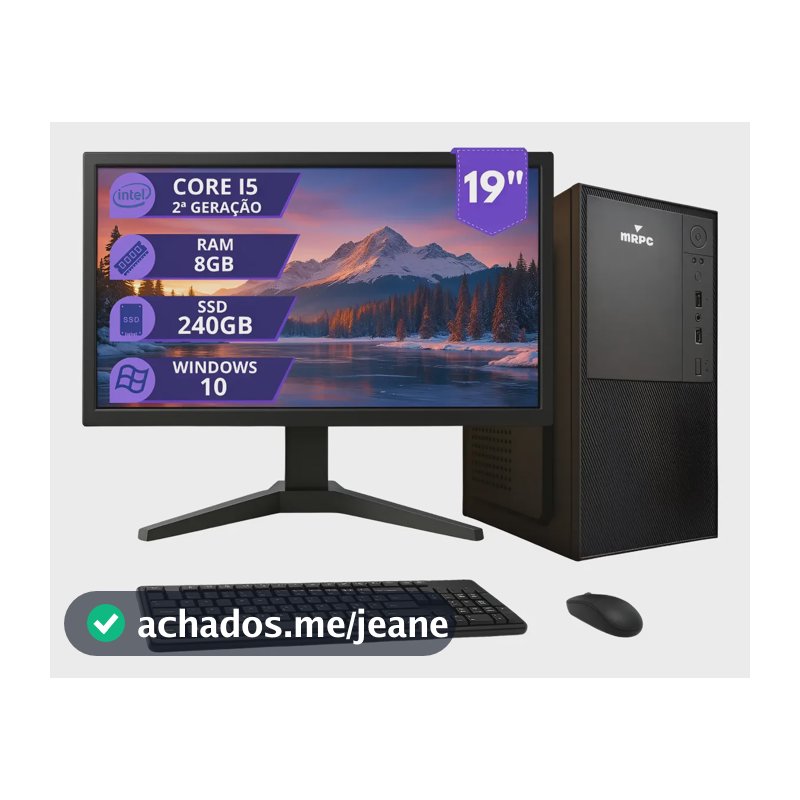 Pc Computador Completo Intel I5 8gb Ssd 240gb Monitor 19 240 Gb 8 Gb Placa De Vídeo Integrada