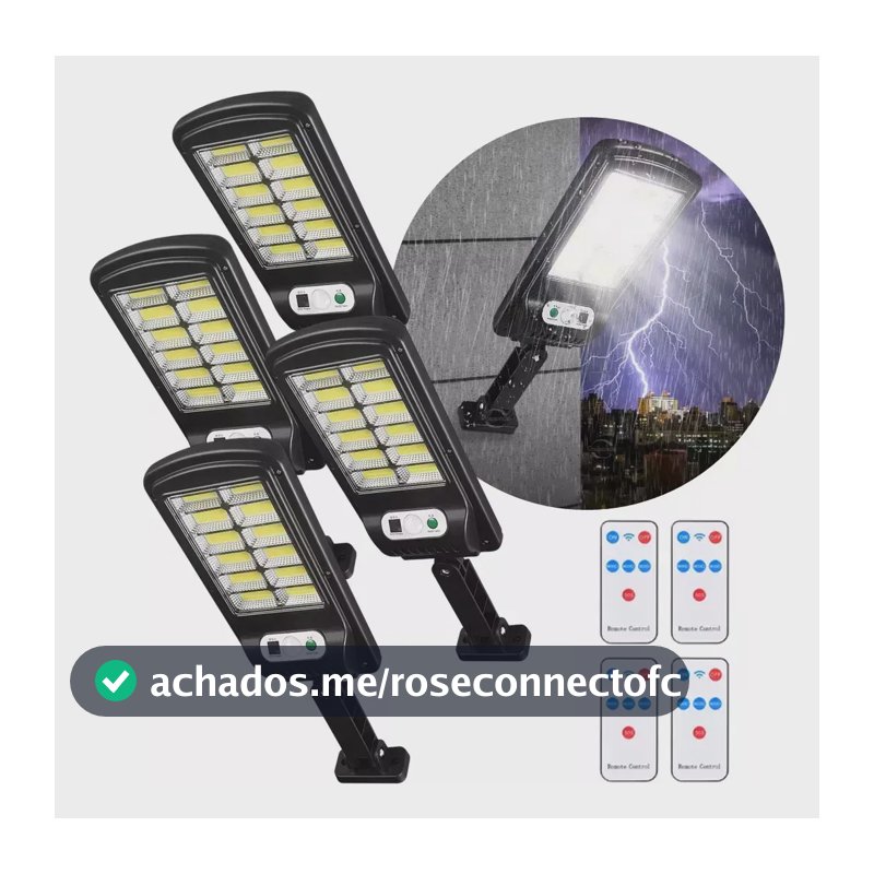 Kit com 4 Refletores Solares LED de 600W para Jardim com Sensor de Presença e Controle Remoto
