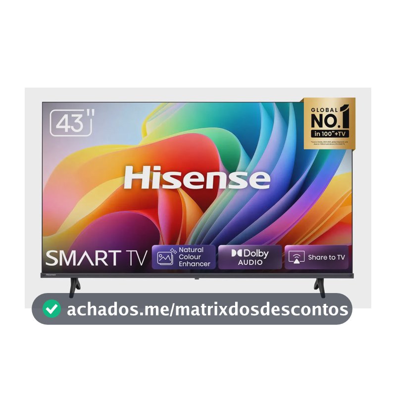 Smart TV Hisense FHD 43" Polegadas 43A4NV com HDR10, DTS Virtual X, Compatibilidade Alexa
