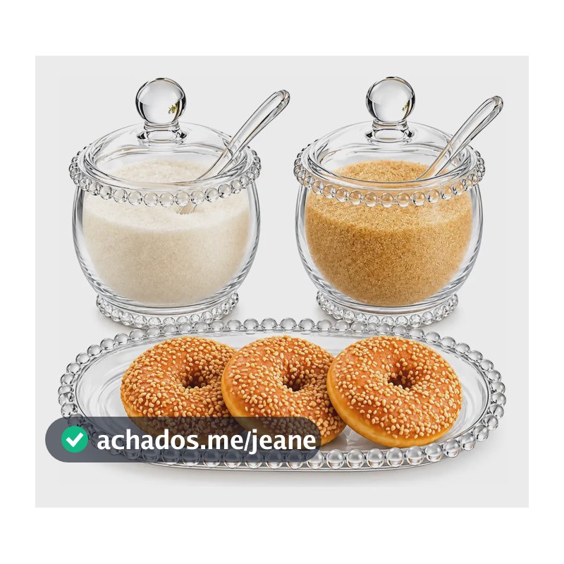 Kit Açucareiros E Bandeja Cristal Travessa Açúcar Wolf Kit3 Peças