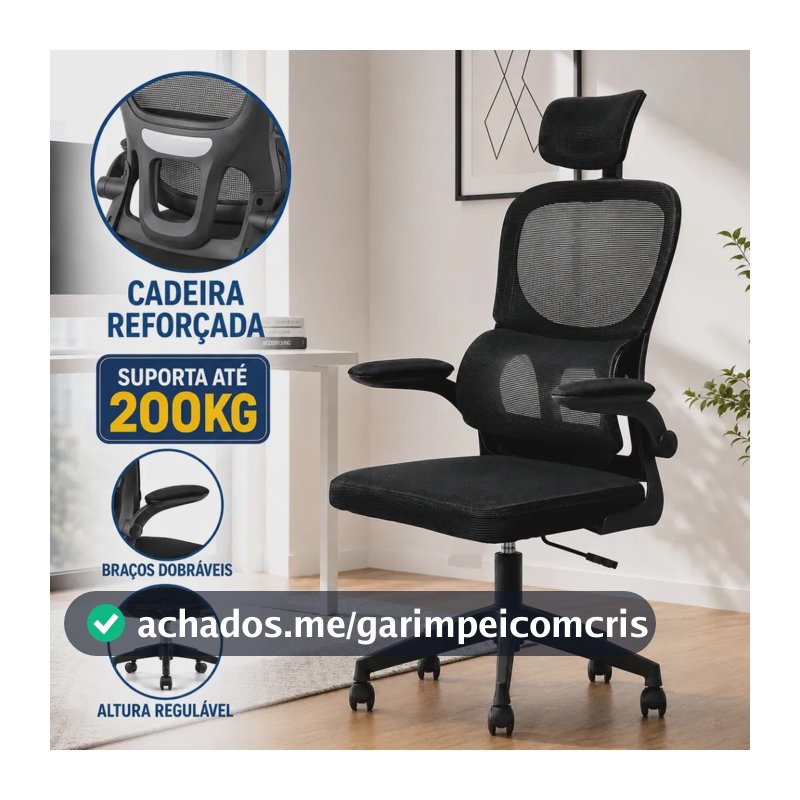 Cadeira de Escritório Ergonômica Cadeira DG Giratória Com Apoio Lombar e Braços Dobráveis Espuma Viva