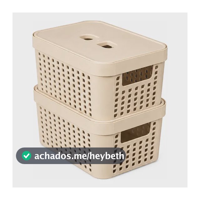Kit 2 Caixas Organizadora Com Tampa 2l Empilhavel Prateleira Bege Rattan