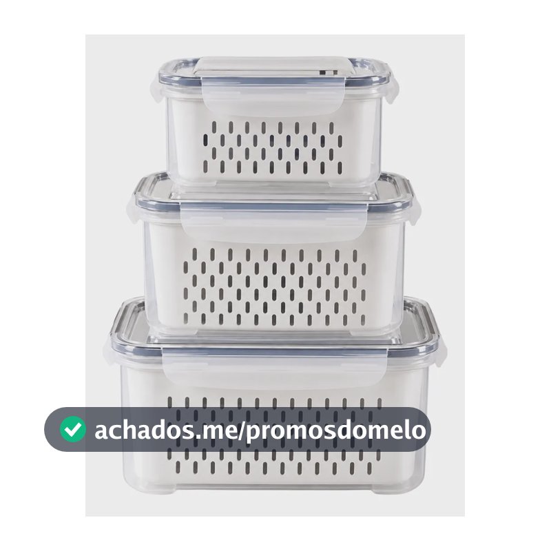 Kit 3 Organizador De Geladeira Alimentos Vegetais Com Tampas Branco