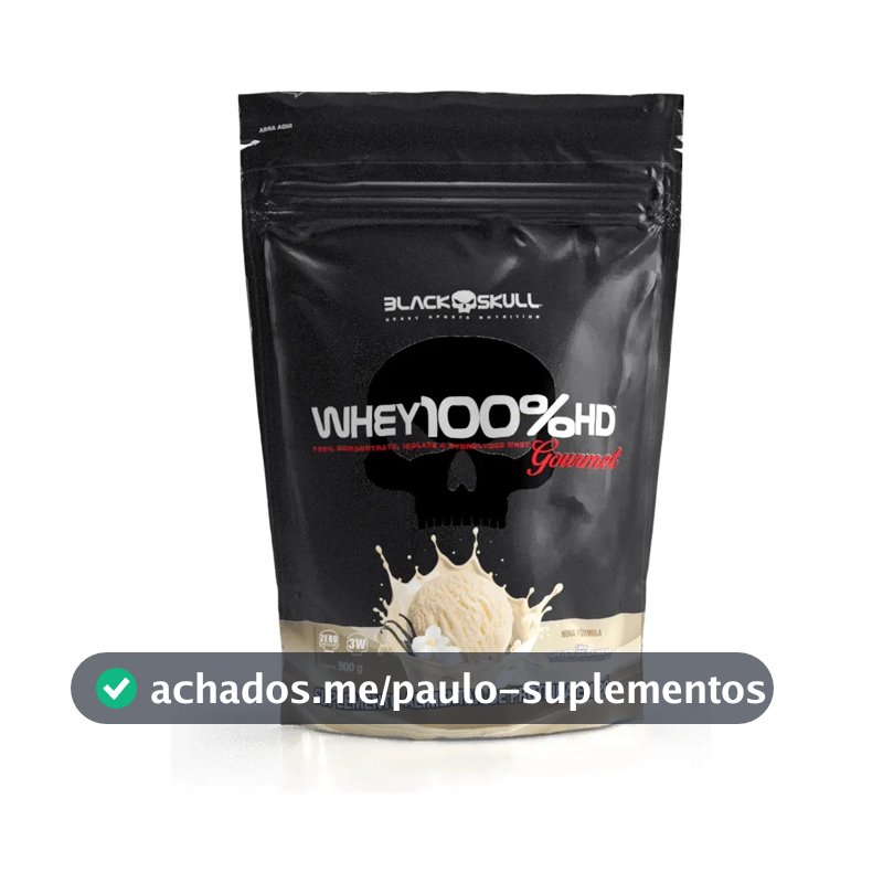 Whey 100% Hd 900g Refil Gourmet - Black Skull Sabor Baunilha