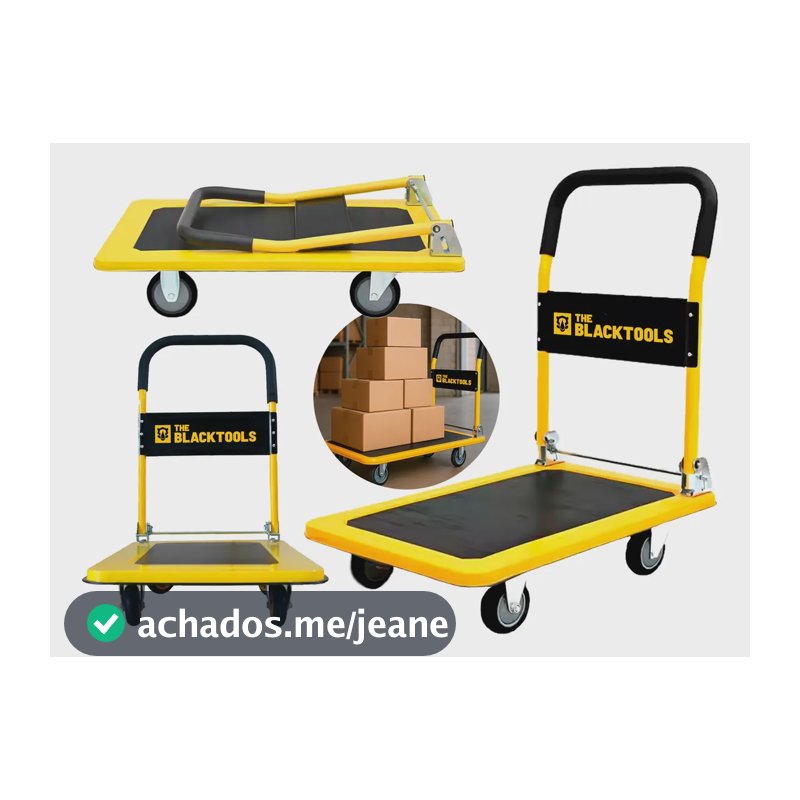 Carrinho Carga Plataforma Multiuso Dobrável 150kg Reforçado Preto E Amarelo