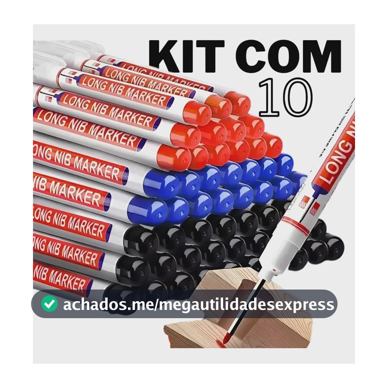 Kit 10 Canetas Ponta Longa Marcador Permanente Furo Madeira! Mix