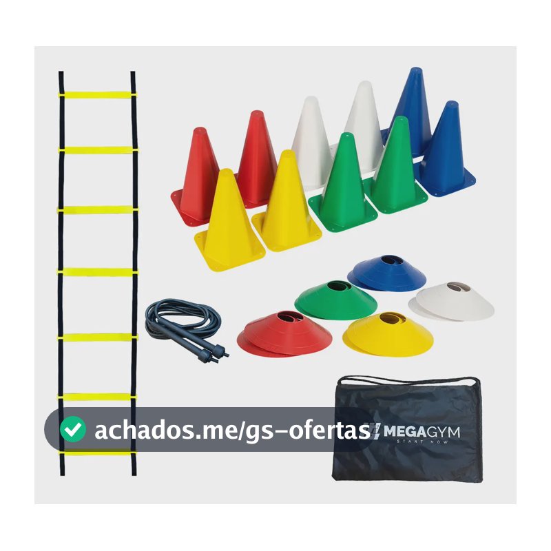 Kit Funcional Agilidade 10 Cones + 10 Pratos + Escada + Corda De Pular Para Treino Completo