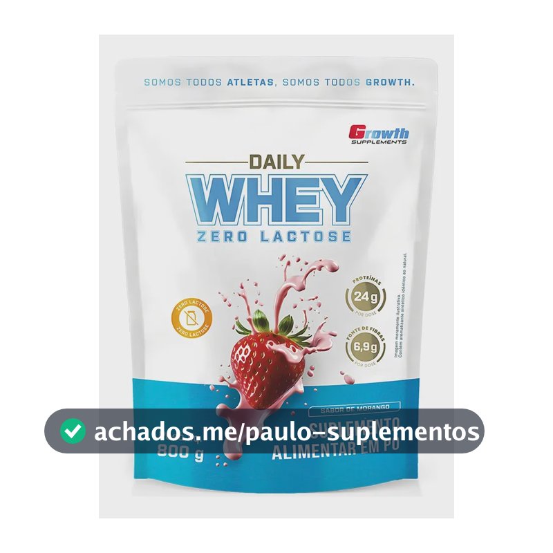 Daily Whey Protein Zero Lactose 800g Growth Supplements Morango