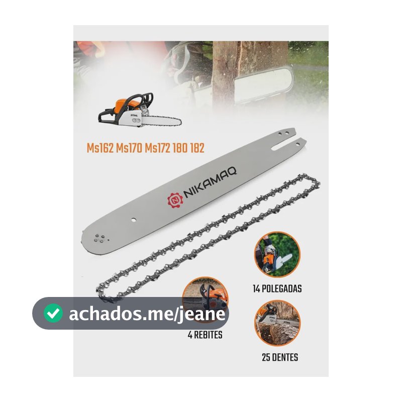 Kit Sabre 14" (35cm) e Corrente 25 Dentes para Motosserra Stihl MS162 170 172 180 182 210 212 230 250 E 025 Nikamaq