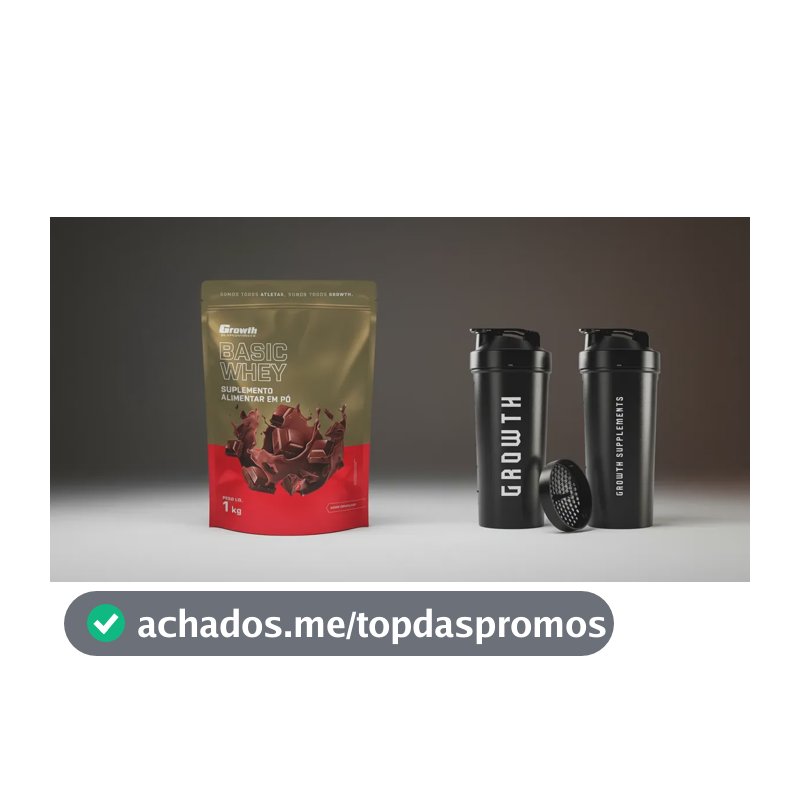 Kit Growth: Whey Protein Basic Chocolate 1kg + Coqueteleira Shaker Academia Preta 600ml