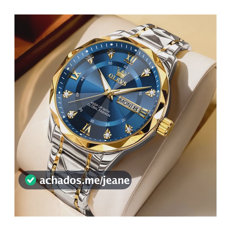 Relógio Masculino Original Olevs 9970 Aço Luminoso Clássico Prateado/dourado Dourado Azul-5609