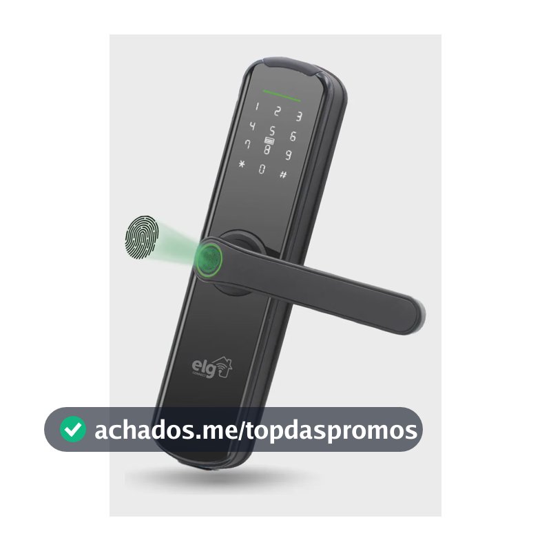 Fechadura Digital Biométrica Inteligente Wi-Fi ELG Abertura Biometria Senha RFID App e Chave 100 Digitais Portas 30 a 140mm Preta SHFB700