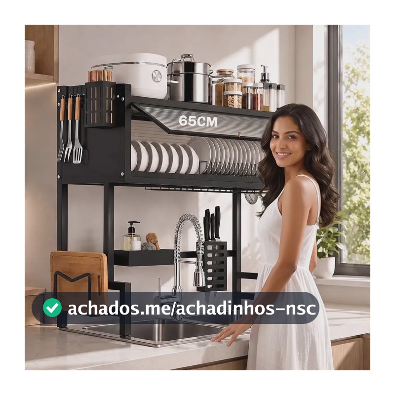 65cm Escorredor De Pratos E Tigelas Multifuncional Suspenso Preto