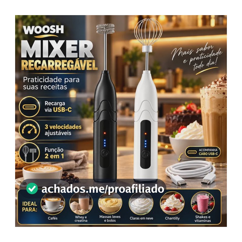 Mixer Misturador De Bebidas Elétrico 2 Em 1 Portátil Recarregável Mexedor De Ovos Leite Whey Café Espuma Shake Drinks Capuccino Suco Woosh