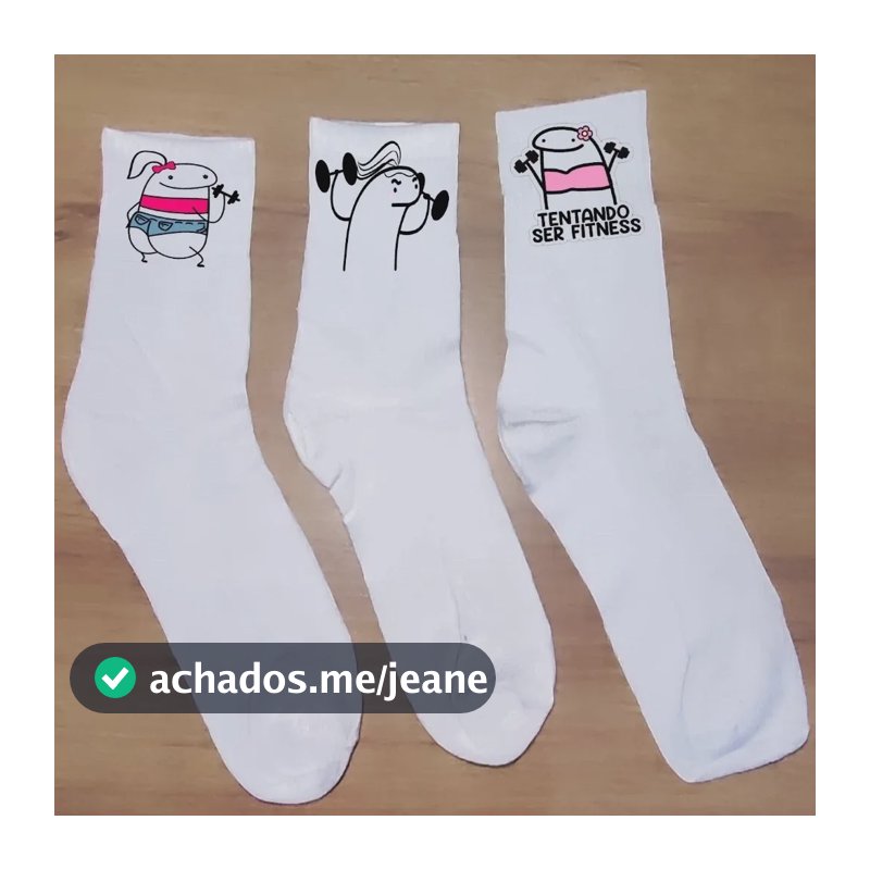 Kit3 Pares De Meia Academia Treino Flork Desenhos Divertidos Branco-v2 Un