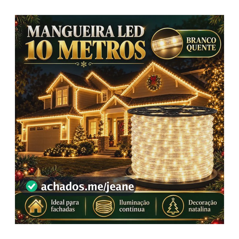 Mangueira Led Redonda 10m 8 Funções Natal Externo Interno Cor Branco Quente Luzes de Natal